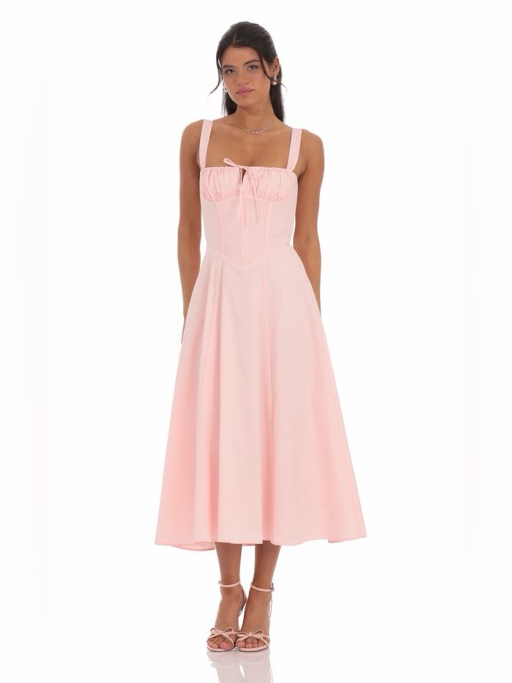 Lucy in the Sky Coral Pink Midi Fit-and-Flare Dress